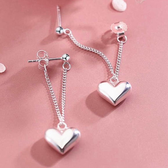 GlitzBlitz Boutique Jewelry - Any 3/$25! Silver Heart-on-a-Chain Drop Earrings